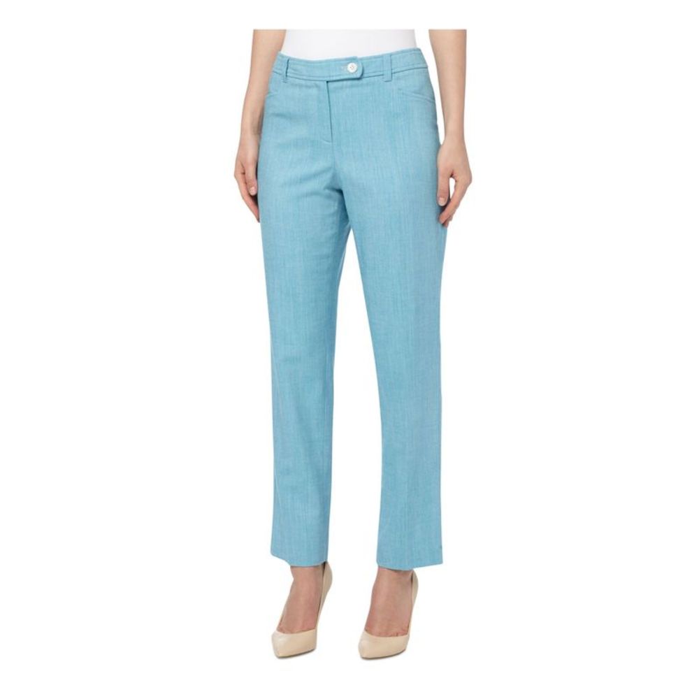 ANNE KLEIN Womens Aqua Zippered Pocketed Slim Printed Wear To Work Pants 4